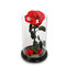 Para Ella Preserved Fresh Rose Flower with Fallen Petals in Glass Dome on Wooden Base - Red
