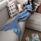 Yarn Knitted Mermaid Tail Blanket Handmade Crochet Throw Super Soft Sofa Bed Mat Sleeping Bag - Blue