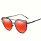 Women UV400 Retro Cat Eye Sunglasses Flat Lens Metal Frame Oversized Mirror Eyewear - #02