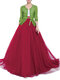 Evening Bow Belt Solid Mesh Tulle Elastic Waist Women Maxi Skirts  - Wine Red
