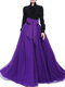 Evening Bow Belt Solid Mesh Tulle Elastic Waist Women Maxi Skirts  - Purple