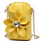 6 Inches Cell Phone Pu Leather  Women National Style Flowers Chain Crossbody Bag Shoulder Bag - Yellow