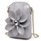 6 Inches Cell Phone Pu Leather  Women National Style Flowers Chain Crossbody Bag Shoulder Bag - Gray