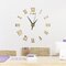 Large 3D DIY Wall Clock Roman Numerals Clock Frameless Mirror Surface Wall Sticker Home Decor  - Gold