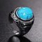 Vintage Pattern Blue Black Turquoise Finger Rings Gem Titanium Steel Men's Ring - Blue