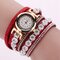 Fashionable Multilayer Wrist Watch Bling Rhinestone Round Dial Bracelet Women Watch - Red
