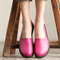 Women Leather Pure Color Casual Outdoor Soft Flat Loafers - Rose