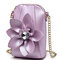 6 Inches Cell Phone Pu Leather  Women National Style Flowers Chain Crossbody Bag Shoulder Bag - Purple