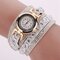 Fashionable Multilayer Wrist Watch Bling Rhinestone Round Dial Bracelet Women Watch - White