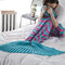95x195CM Yarn Knitting Mermaid Tail Blanket Wave Stripe Warm Super Soft Sleep Bag Bed Mat - Rose Red+Blue