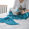 95x195CM Yarn Knitting Mermaid Tail Blanket Wave Stripe Warm Super Soft Sleep Bag Bed Mat - Blue