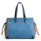 Women Canvas Handbag Casual Large Capacity Color Block Tote Bag Handbag  - Blue