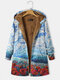 Landscape Prints Long Sleevs Hooded Zipper Casual Warm Coats For Women - Blue
