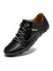 Men Hand Stitching Leather Comfy Non Slip Soft Casual Driving Shoes - Black