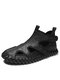 Men Stylish High Top Hole Breathable Soft  Hand Stitching Sandals - Black