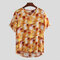Mens Hawaiian Floral Printed Round Collar Comfy Short Sleeve Loose T-shirts - Yellow