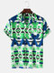 Mens Tribal Geometric Print Chest Pocket Short Sleeve Shirt - Green