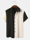 Plus Size Mens Two Tone Contrast Color Lapel Casual Short Sleeve Shirt - Black
