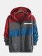 Mens Casual Patchwork Stitching Color Zipper Hooded Sweatshirt - Wine Red