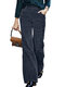 Women Vintage Corduroy Solid Color Casual Pants With Pocket - Navy