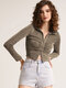 Solid Folds Long Sleeve Lapel Button Blouse Women - Khaki