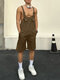 Mens Solid Casual Cargo Overall With Pocket - Brown