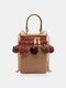 JOSEKO Women's Straw Travel Holiday Cylindrical Tassel Flower Ethnic Woven Bag Cylindrical Bucket Bag - Khaki