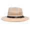 Men's Flat Brim Mesh Solid Belt Jazz Hat Canvas Material Breathable Flexible Classic Sun Hat - Beige