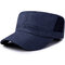 Men Wide Brim Flat Cap Breathable Adjustable Washed Cotton Mesh Retro-Color Sun Hat - Deep Blue