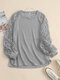 Lace Stitch Long Sleeve Solid Crew Neck Sweatshirt For Women - Gray