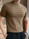 Camiseta masculina sólida de meia gola casual de manga curta - Cáqui
