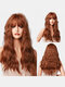 Brown Tan Long Wool Curly Hair Flat Bangs Water Wave Curl Natural Fluffy High-density Synthetic Wigs - 01