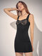 Lace Underwire Sleeveless Mini Square Collar Dress - Black