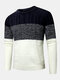 Mens Cable Knit Colorblock Patchwork Crew Neck Casual Pullover Sweaters - Navy