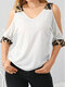 Camiseta leopardo patchwork ombro frio meia manga - Branco