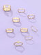 6/7/9 Pcs/Set Trendy Vintage Multi-element Heart Hollow Geometric-shaped Alloy Joint Rings - Gold