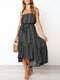 Holiday Floral Stripe Print Backless Strap Knotted Sexy Dress - Black