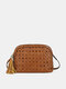 Women Artificial Leather Vintage Tessel Large Capacity Crossbody Bag Fashion Woven Bag - Brown