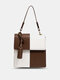 Women Faux Leather Fashion Grid Pattern Handbag Color Matching Crossbody Bag - Coffee