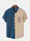 Mens Geometric Pattern Patched Pocket Corduroy Short Sleeve Henley Shirts - Blue