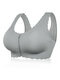 Zip Front Seamless Lace Back Wireless Cotton Lining Breathable Bras - Grey