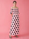 Dot Print Smocked Short Sleeve Tube Top Maxi Dress - Pink