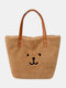 Women Plush Bear Large Capacity Handbag Shoulder Bag - Brown
