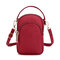 Women Nylon Waterproof Multi- Slot Solid Crossbody Bag Mini Portable Phone Bag - Wine Red