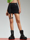 Solid Slit Zip Leg Ring Mini Skirt - Black