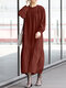 WomenSolid Color Patchwork Long Sleeve Loose Casual Dress - Red