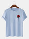 Mens Rose Floral Chest Print Cotton Short Sleeve T-Shirts - Blue
