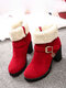 New Trendy Sweet Lamb Wool Zipper Square Heel Short-Calf Winter Boots For Women - Red