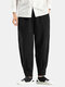 Mens 100% Cotton Oriental Solid Color Thin & Breathable Loose Harem Pants - Black