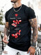 Mens Floral Letter Print Crew Neck Casual Short Sleeve T-Shirts Winter - Black